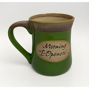Pottery Coffee Mug "Morning I-Openers" Green Glaze 2007 Abbey Press
